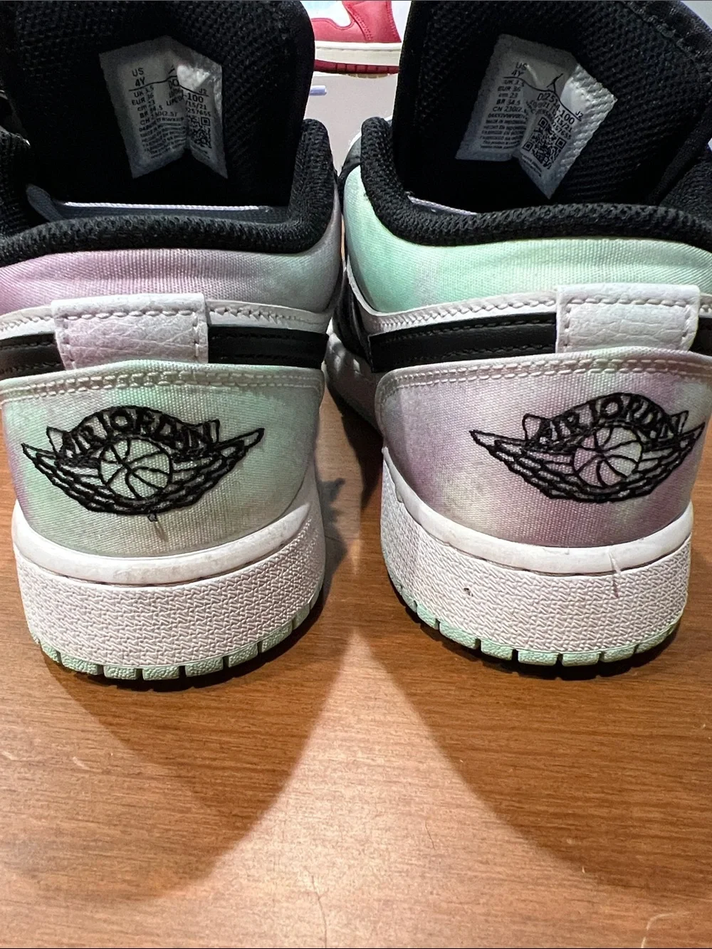 Jordan Kids Sneakers in Black, White, Mint, and Lavender
